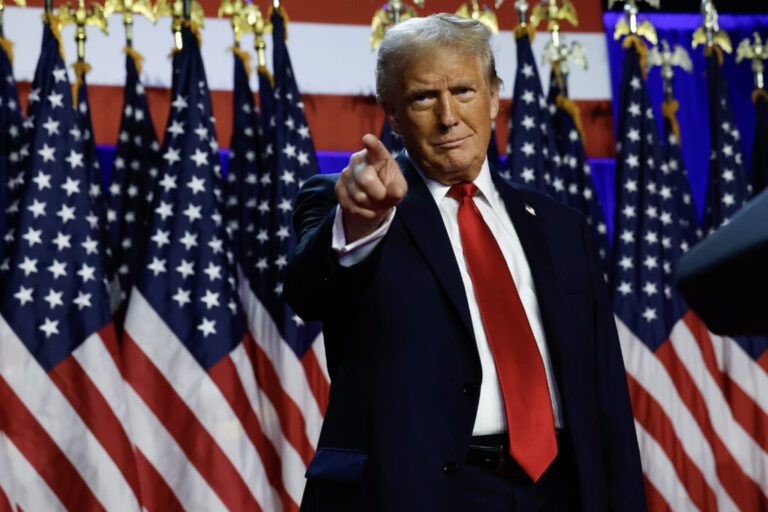 Donald Trump arrives to speak during an election night event in West Palm Beach, Fla., on Nov. 6, 2024. Bond investors have reacted with concern to Trump's economic policies as he gears up to start a new term at the White House.