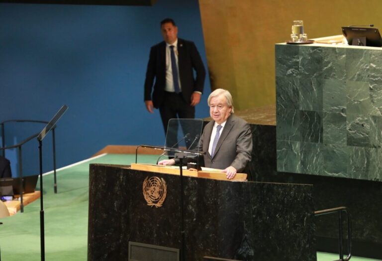 U.N. Secretary-General António Guterres speaks at the opening of the 81st session of the U.N. General Assembly in New York, Sept. 8. Guterres will attend his last high-level week as secretary-general.