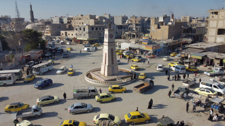 An aerial view of the Clock Tower Square in Syria's northern city of Raqqa, which was formerly used for executions and beheadings during the city's occupation by the Islamic State (IS) group.