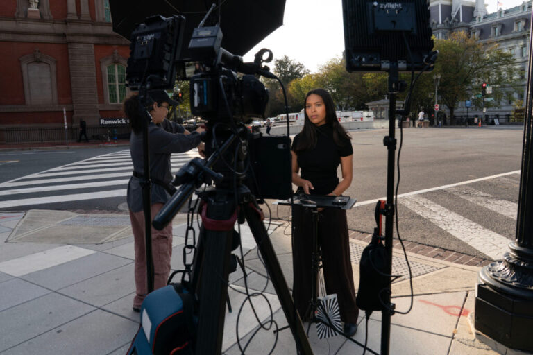 MS NOW White House reporter Akayla Gardner reported on Saturday near the White House complex after being denied entry following President Trump's ban on CNN, MS NOW and Politico.