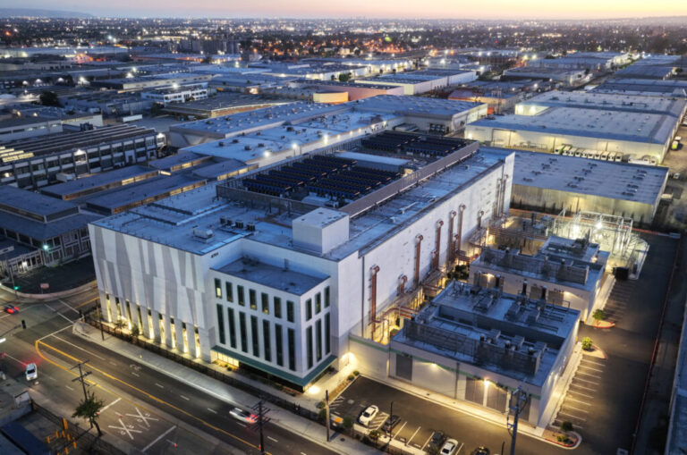 An aerial view of a data center on April 14 in Vernon, Calif. A surge in demand for AI infrastructure is fueling a boom in data centers across the country and around the globe.