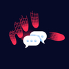 A furtive, red glowing hand sneaks up behind text message bubbles, capturing them, representing a text scam.