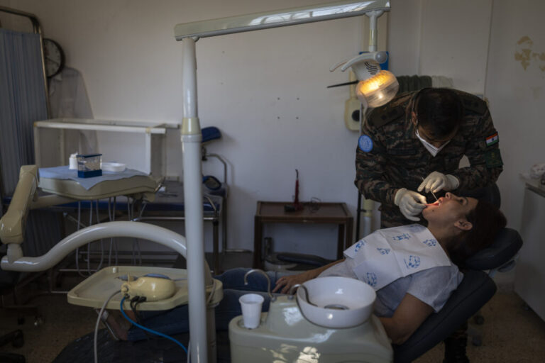 Indian peacekeepers run a dental clinic in Mari, southern Lebanon, as part of a UNIFIL initiative providing humanitarian medical assistance to vulnerable local communities.