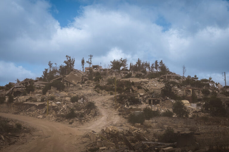 A view of Houla shows roads reduced to rough tracks, while homes have been destroyed and reduced to piles of concrete and rubble. Houla was the site of a massacre in 1948, shortly after the establishment of the state of Israel, in which Israeli forces killed dozens of Lebanese civilians.