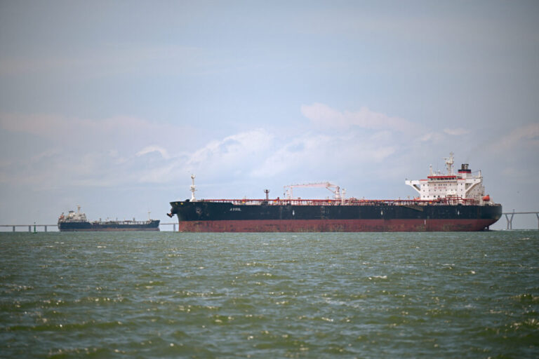 Guinea-flagged crude oil tanker Avril waits its turn to be loaded with crude oil at Lake Maracaibo in Maracaibo, Zulia State, Venezuela on May 9, 2025. (Photo by Federico PARRA / AFP) (Photo by FEDERICO PARRA/AFP via Getty Images)