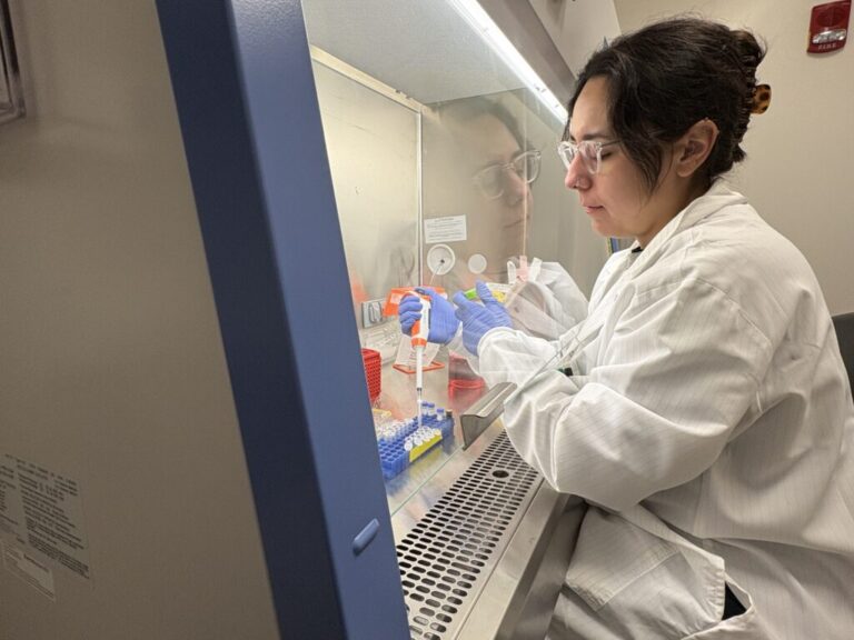 Adelaide Tovar, a postdoctoral geneticist at the University of Michigan, prepares cell samples in a science laboratory on campus. Tovar is one of about 200 early-career scientists who will lose research funding because the Trump administration ended their grant program.