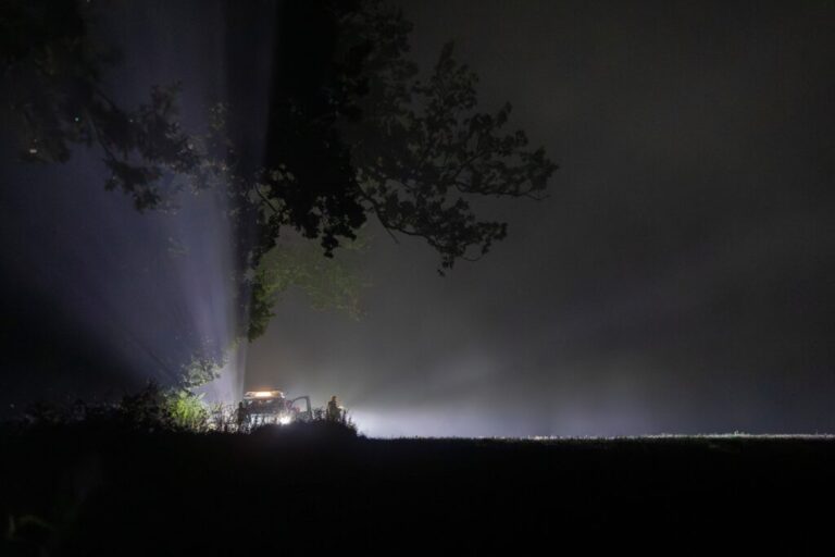 Lithuanian soldiers are securing the area where Italian fighter jets during NATO's Baltic Air Policing Mission shot down a drone early this morning near Pratkunai village, Kaisiadorys district some 90km (55,9 miles) northwest of the capital Vilnius, Lithuania, Tuesday.