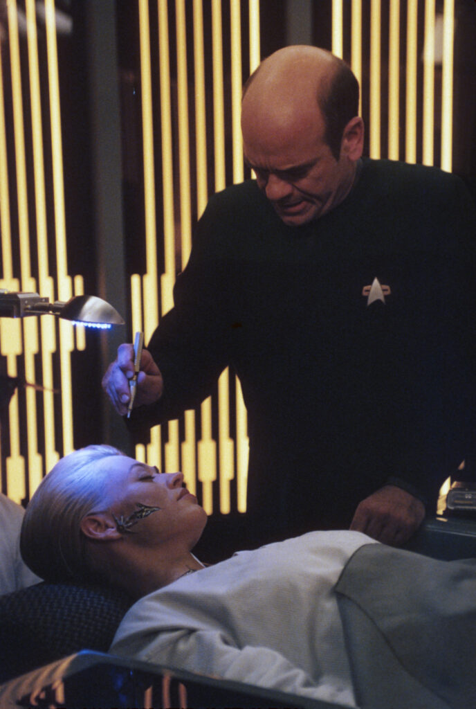 Robert Picardo and Jeri Ryan in Star Trek: Voyager.