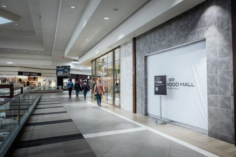 An empty mall store is seen in Briarwood Mall in Ann Arbor, Michigan, on November 26, 2025. The previous stall housed Beauty Essentials.