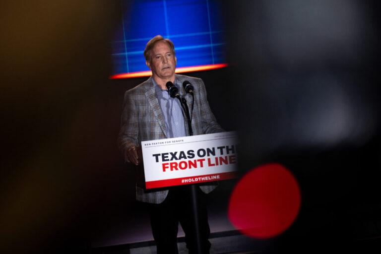 Ken Paxton campaigns for U.S. Senate in Texas at Glorious Way Church on Sept. 21, 2026, in Houston. A history of personal and political scandals has dogged Paxton in his campaign against Democrat James Talarico.