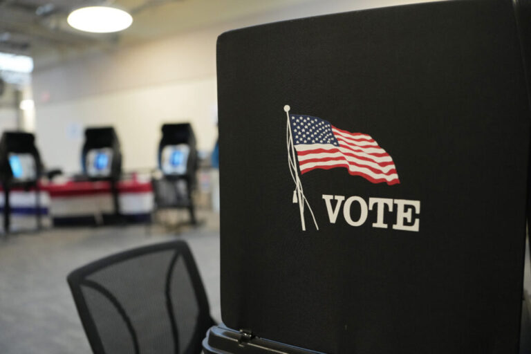 A general view of voting machines at the Franklin County Board of Elections on Oct. 6, 2026 in Columbus, Ohio.