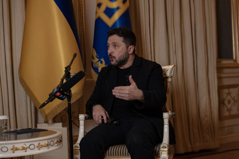Ukrainian President Volodymyr Zelenskyy speaks with NPR in Kyiv, Ukraine, on Tuesday.