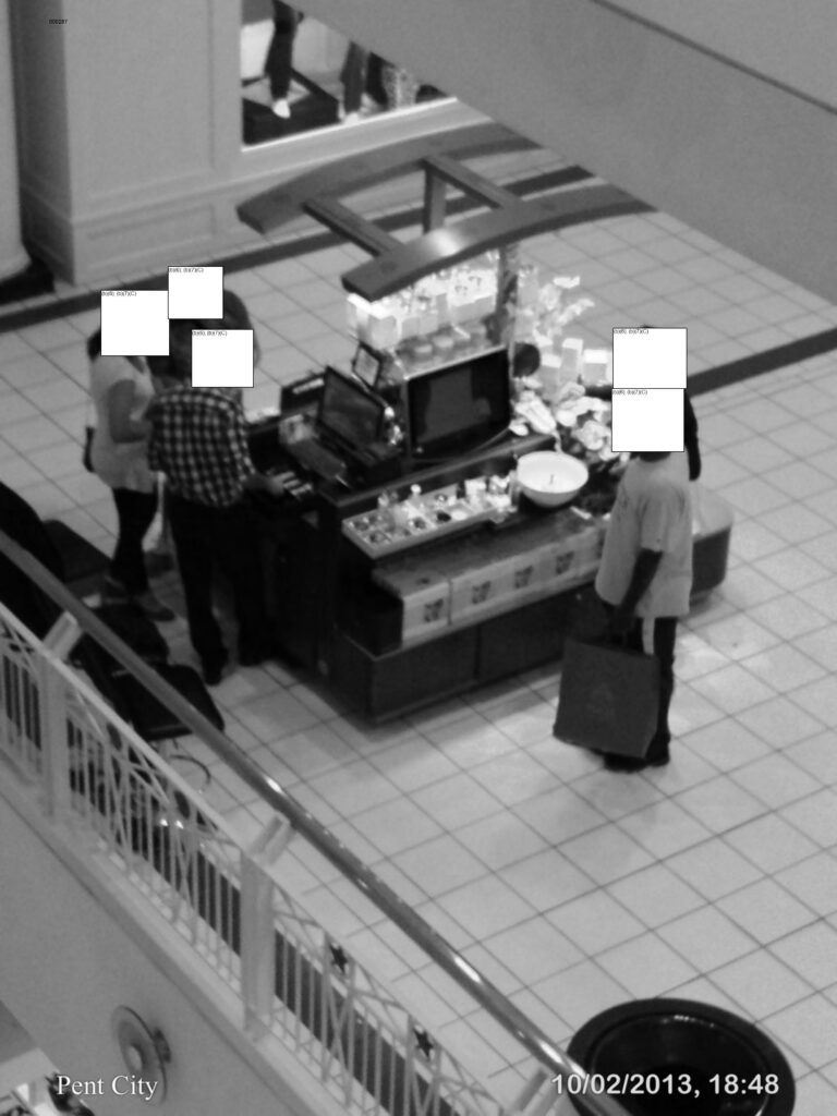 A photo of people with redacted faces at a kiosk that Shai Cohen leased at a mall in Virginia.